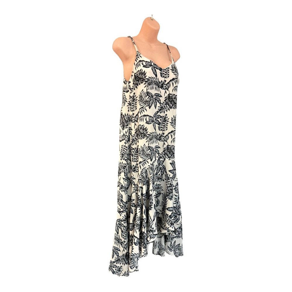 Palm Frond Shift Ruffle Hem Leaf Print HYVFE Maxi Vacation Cruise Sun Day Dress - Picture 4 of 16